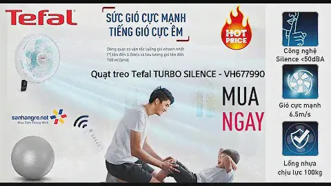 Quạt treo tường Tefal Turbo Silence VH677990 công suất 80W có khiển bảo hành 2 năm Zalo 0816 505 655